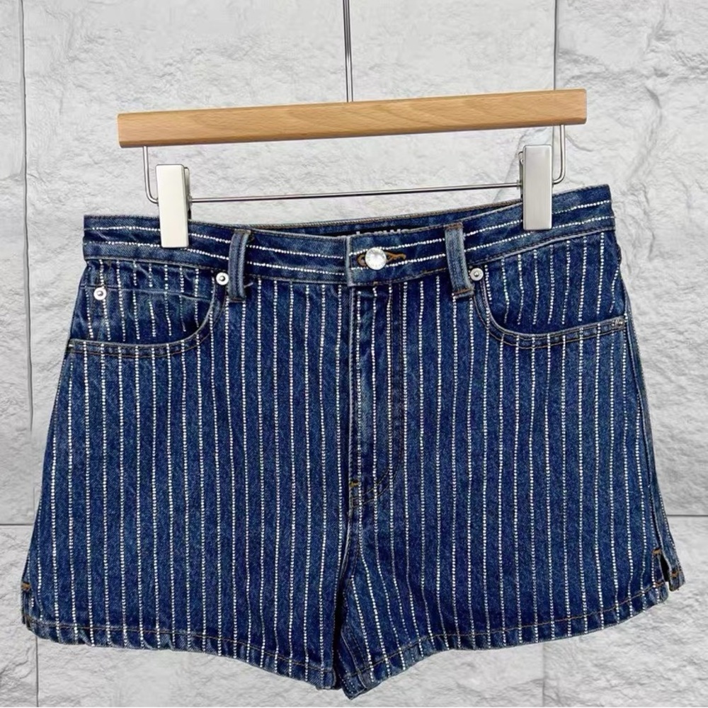 🚩authentic Alexander Wang Blue Pinstriped Denim Shorts